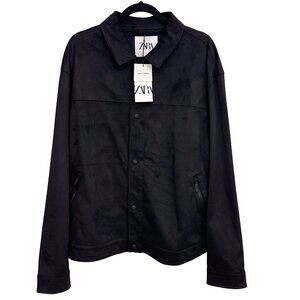 NWT Zara Faux Suede Collared Jacket with Zip Pockets